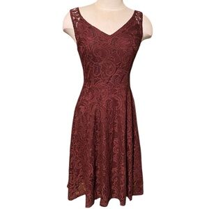 Dressystar Elegant Lace Sleeveless Dress Burgundy
